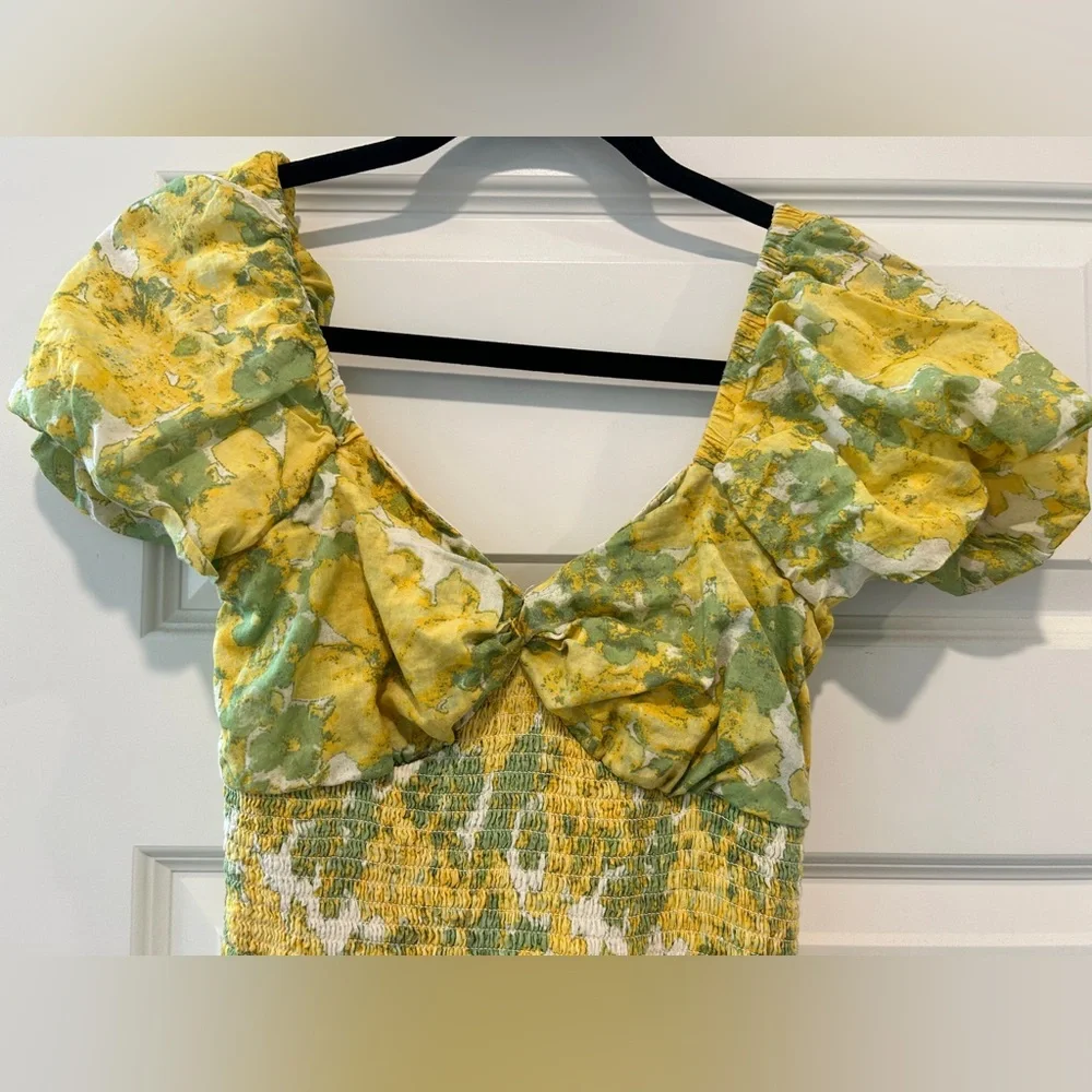 Free People Sundrenched Floral Tiered Maxi Sundress Yellow Size Medium - Picture 3 of 13